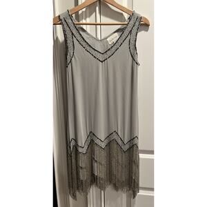Sabine fringe beaded sequin flapper dress Sz. XS grey